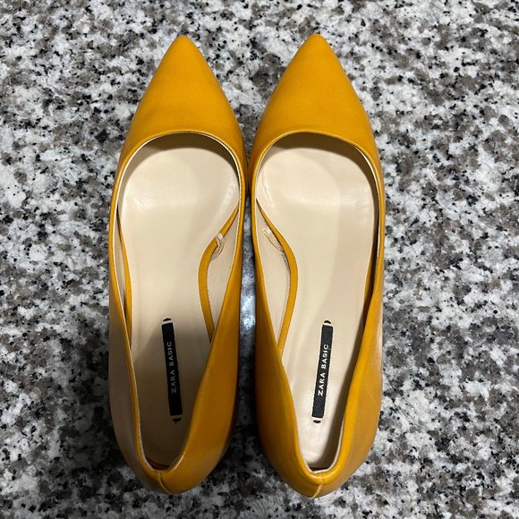 Zara Orange Tan Wide Heeled Pumps Sz. 39 - Picture 1 of 8